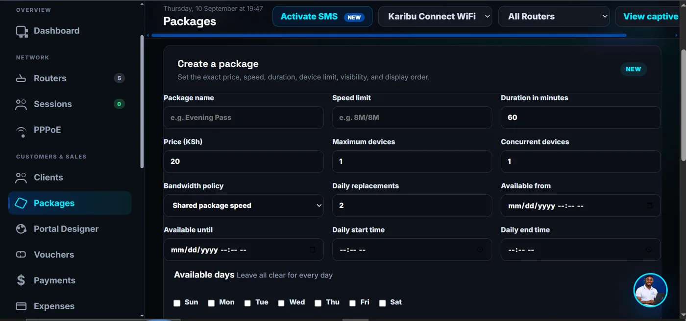 JOJO CONNECT package management view